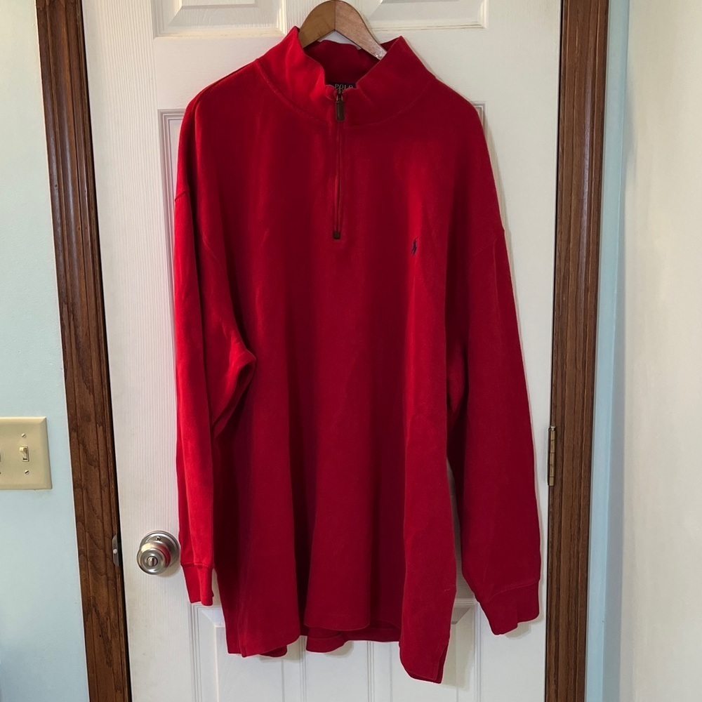 Polo Ralph Lauren 100% Cotton Red Knit Fleece 1/4 Zip Pullover Men’s 3XB - NWT